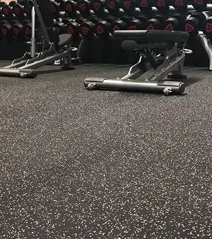 Speckled rubber gym mat.